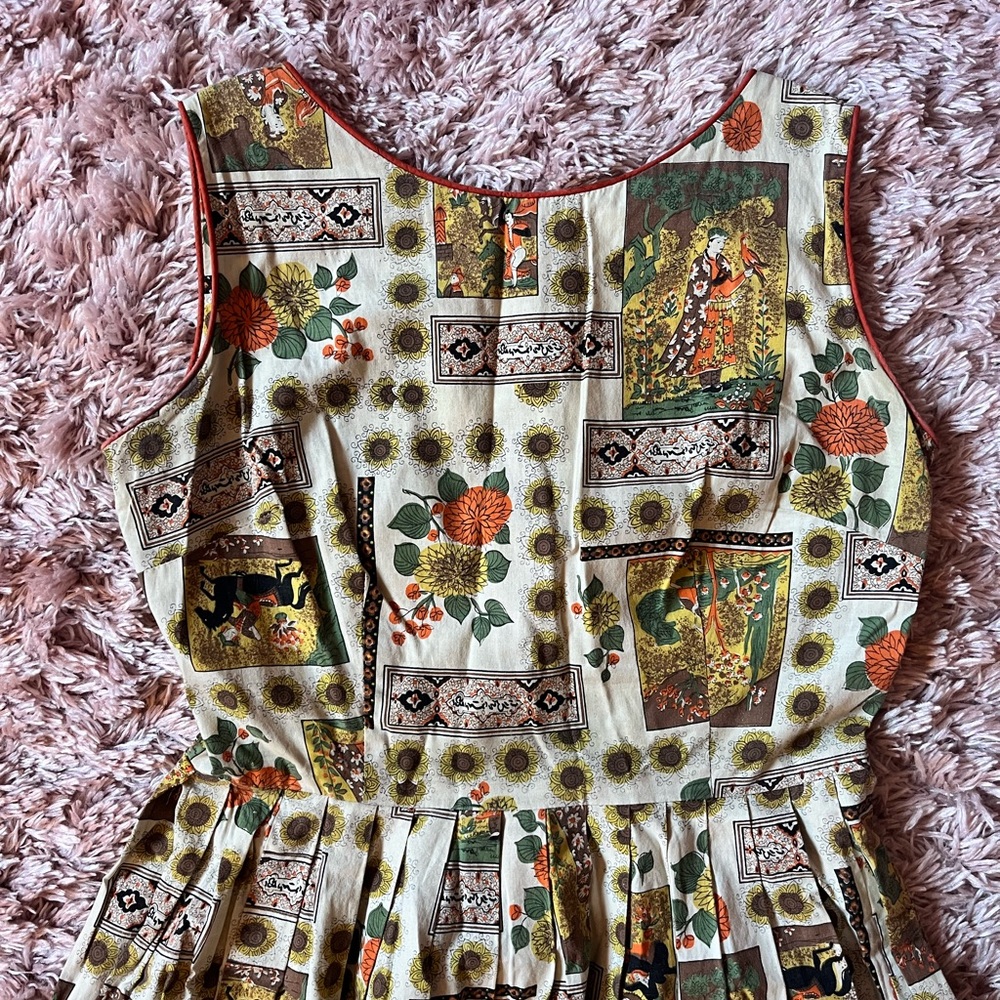 Vintage 1950’s White Novelty Print Cotton Sleeveless Dress - Picture 3 of 6